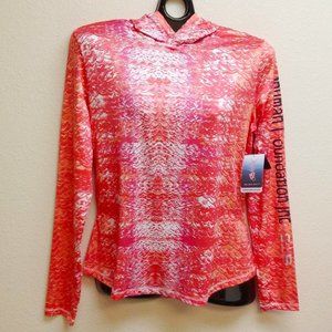 Silver Bait Long Sleeve Hoodie, Pink/Orange Fish Scale Women's Size Large.